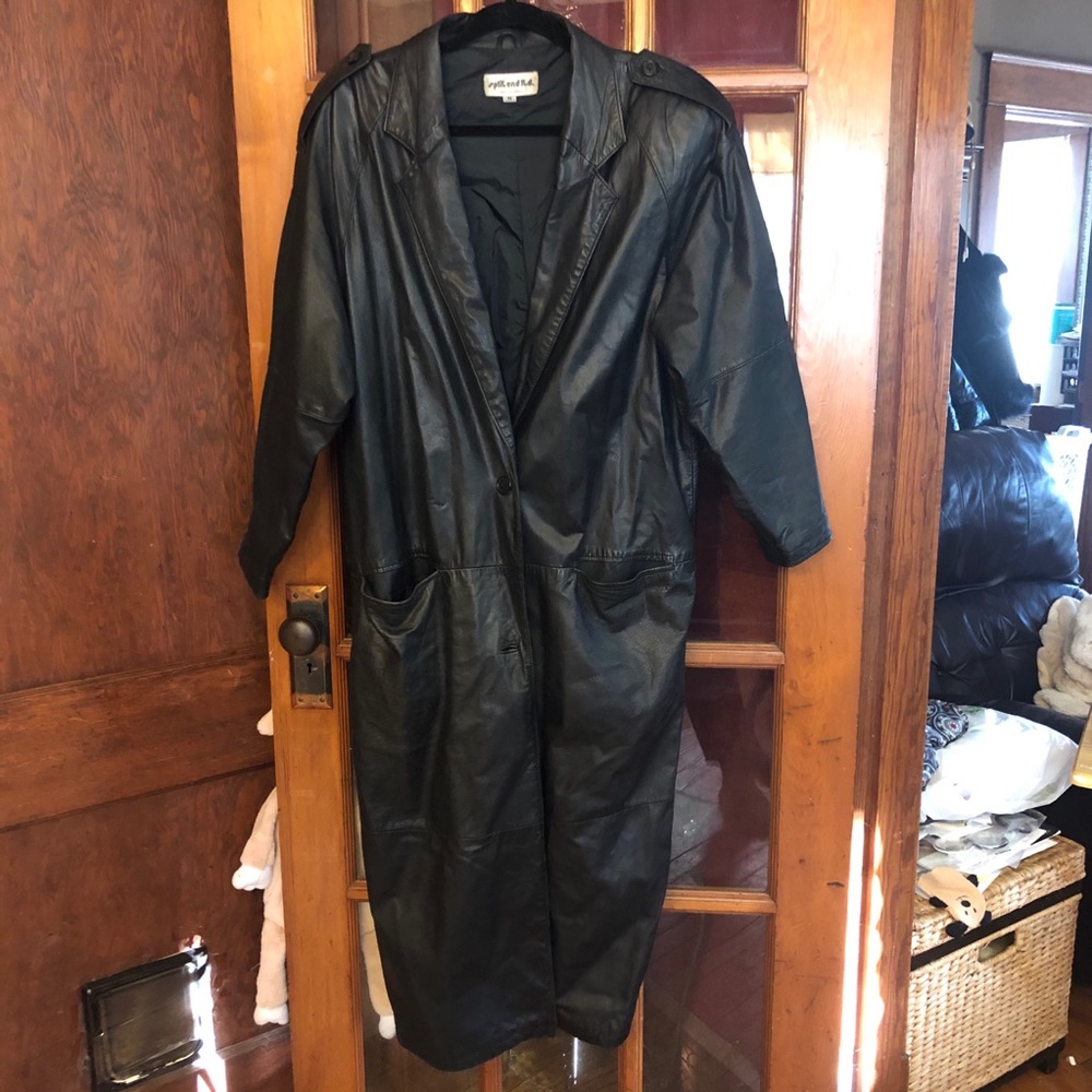 Full Length Black Leather Trench Coat